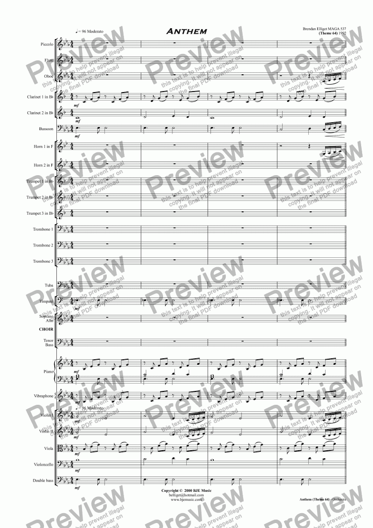 page one of Anthem (Theme 64) - Orchestra