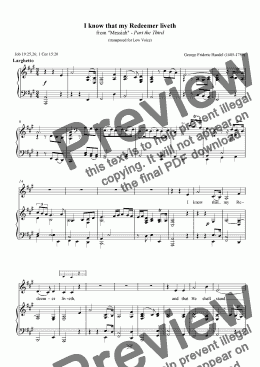 page one of "I know that my Redeemer liveth"-Messiah- Download Sheet Music (Low Key)
