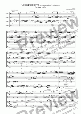page one of Bach - CONTRAPUNCTUS - for cello quartet
