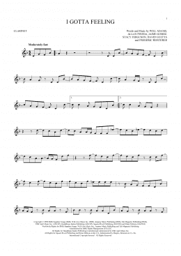 page one of I Gotta Feeling (Clarinet Solo)