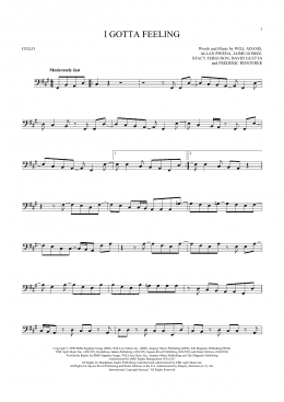 page one of I Gotta Feeling (Cello Solo)