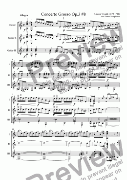 page one of Vivaldi- Concerto Grosso Op. 8#3 (Guitar Trio)