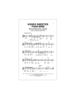 page one of Kisses Sweeter Than Wine (Lead Sheet / Fake Book)