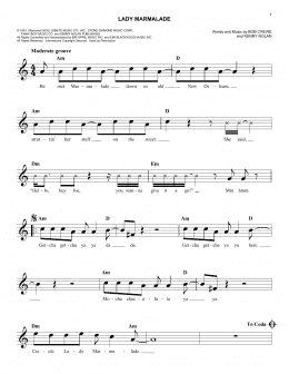 page one of Lady Marmalade (Easy Lead Sheet / Fake Book)