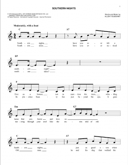 page one of Southern Nights (Easy Lead Sheet / Fake Book)