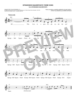 page one of SpongeBob SquarePants Theme Song (Easy Lead Sheet / Fake Book)
