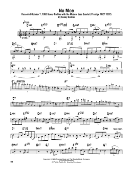 page one of No Moe (Tenor Sax Transcription)