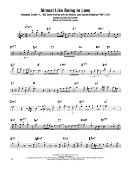 page one of Almost Like Being In Love (Tenor Sax Transcription)