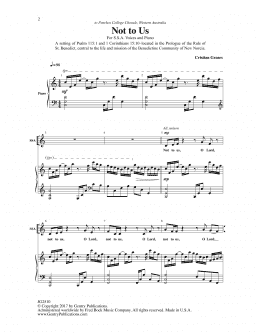page one of Not to Us (SSA Choir)
