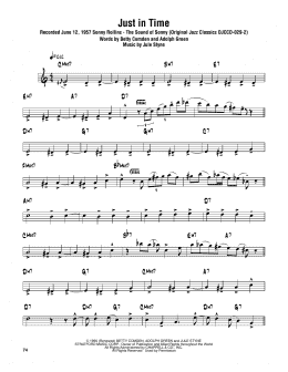 page one of Just In Time (Tenor Sax Transcription)