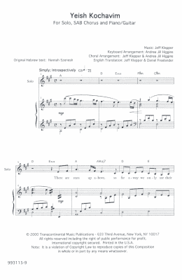 page one of Yeish Kochavim (There Are Stars) (3-Part Mixed Choir)