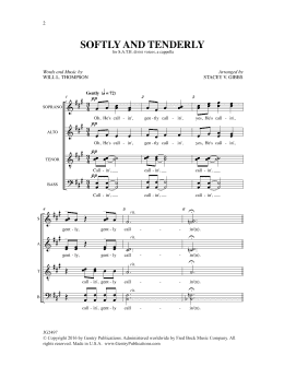 page one of Softly and Tenderly (SATB Choir)