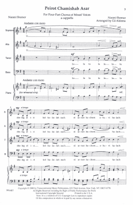 page one of Peirot Chamishah Asar (Snow On My Town) (SATB Choir)