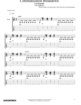 page one of Communication Breakdown (School of Rock – Rhythm Guitar Tab)