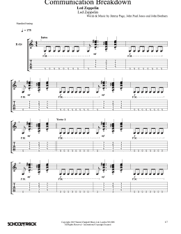 page one of Communication Breakdown (School of Rock – Lead Guitar Tab)