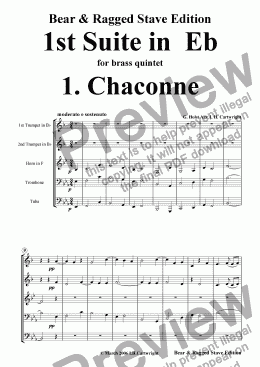 page one of 1st Suite in Eb 1. Chaconne for brass quintet