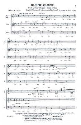 page one of Durme, Durme (Sleep, Sleep) (SATB Choir)