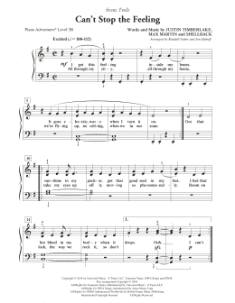 page one of Can't Stop the Feeling (Piano Adventures)