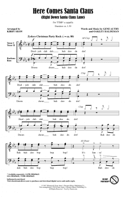 page one of Here Comes Santa Claus (Right Down Santa Claus Lane) (Arr. Kirby Shaw) (TTBB Choir)