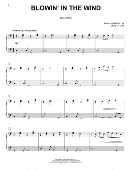 page one of Blowin' In The Wind (Piano Duet)