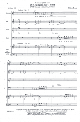 page one of We Remember Them Soli, Rehearsal Piano (SATB Choir)