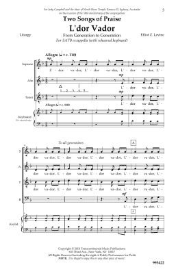 page one of Two Songs Of Praise: L'dor Vador And Psalm 146 (SATB Choir)