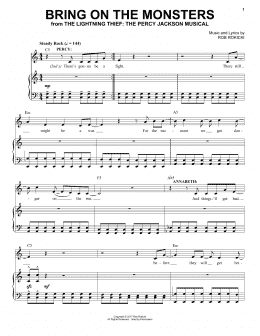 page one of Bring On The Monsters (from The Lightning Thief: The Percy Jackson Musical) (Piano & Vocal)