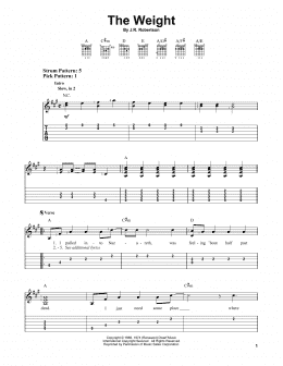 page one of The Weight (Easy Guitar Tab)