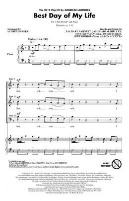 page one of Best Day Of My Life (Arr. Audrey Snyder) (3-Part Mixed Choir)