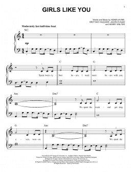 page one of Girls Like You (Easy Piano)