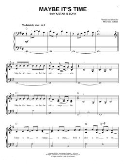 page one of Maybe It's Time (from A Star Is Born) (Easy Piano)