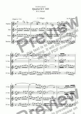 page one of Mozart - Quartet KV 160 for Sax Quartet