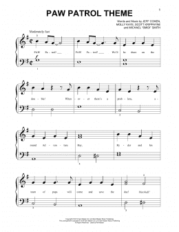 page one of PAW Patrol Theme (Beginning Piano Solo)