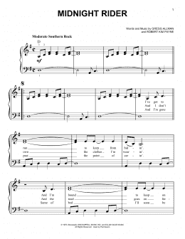 page one of Midnight Rider (Easy Piano)