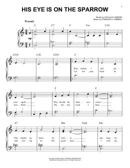 page one of His Eye Is On The Sparrow (Easy Piano)