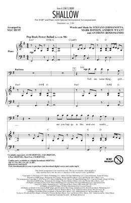 page one of Shallow (from A Star Is Born) (arr. Mac Huff) (SAB Choir)