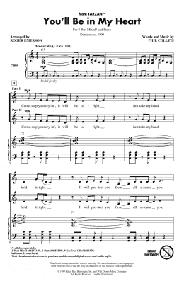 page one of You'll Be In My Heart (from Tarzan) (arr. Roger Emerson) (3-Part Mixed Choir)