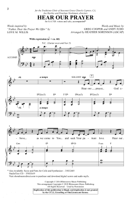 page one of Hear Our Prayer (arr. Heather Sorenson) (SATB Choir)