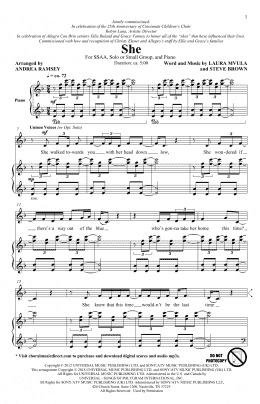 page one of She (arr. Andrea Ramsey) (SSA Choir)