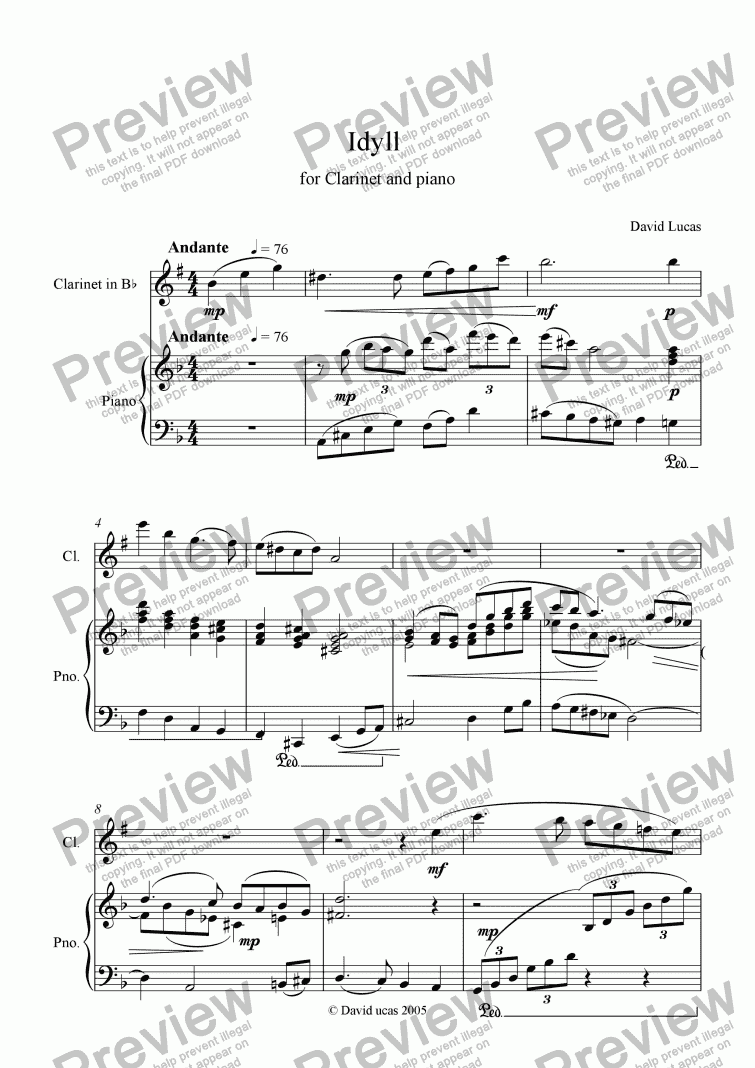 page one of Idyll for Clarinet and Piano