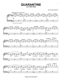 page one of Quarantine (from First Man) (Piano Solo)