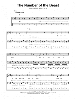 page one of The Number Of The Beast (Bass Guitar Tab)