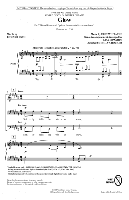 page one of Glow (arr. Emily Crocker) (TBB Choir)