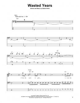 page one of Wasted Years (Bass Guitar Tab)