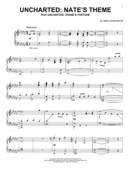 page one of Uncharted: Nate's Theme (from Uncharted: Drake's Fortune) (Piano Solo)