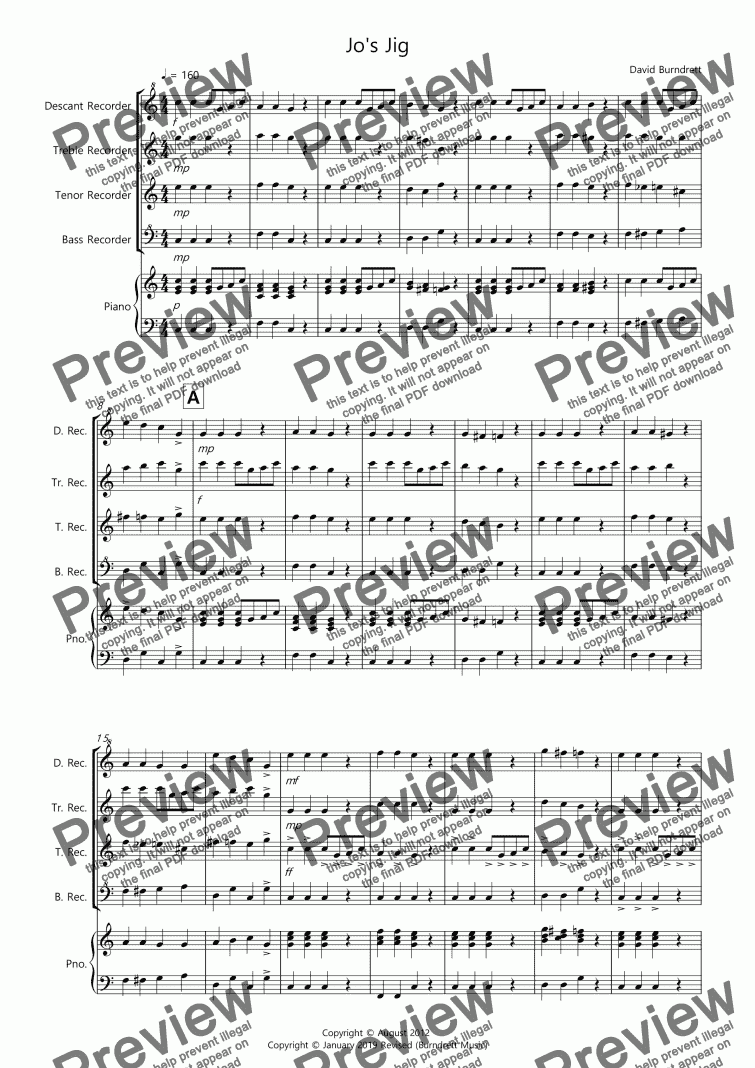 page one of Jo's Jig for Recorder Quartet