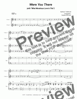 page one of Were You There (with "What Wondrous Love Is This") (Duet for C-Instruments)