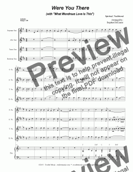 page one of Were You There (with "What Wondrous Love Is This") (for Saxophone Quartet and Piano)