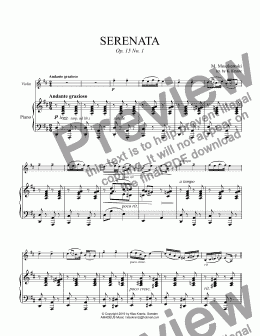 page one of Serenata Op. 15 No. 1 for violin and piano