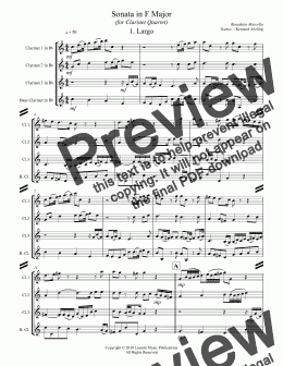 page one of Marcello - Sonata in F Major (for Clarinet Quartet)